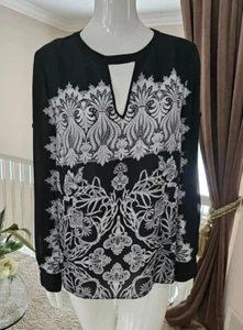 BCBG Max Azria long sleeved  Top Blouse - Black /Gray White Small $178 - Picture 1 of 8