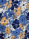 3.4 Yd VTG 1940s Blue Floral Fabric Poppy Hawaiian Flower Garden Feed Sack Style