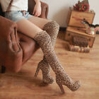 Women's Boots Chunky Heels Elastic Over Kneel Leopard Crossdresser Shoes Plus