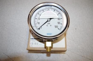 WIKA MANOMETERBEREICH 100PSI MODELL # 213,53 4" 1/4" NPT FLÜSSIGKEITSGEFÜLLT NEU - Bild 1 von 7