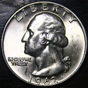 1962 D Washington Quarter 25c US Coin 90% Silver Denver Mint BU+ Uncirculated - Picture 1 of 2