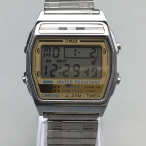 Vtg Timex Digital Watch Women 31mm Silver Tone Stretch Band Alarm New Battery - Picture 1 of 13