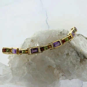 14K Yellow Gold Amethyst Citrine and Garnet Bracelet 7.5 Inch Long - Picture 1 of 7