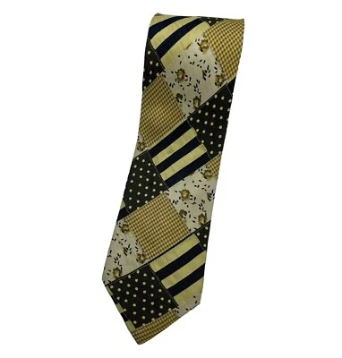 KENZO Silk Tie ITALY Navy Beige Ivory Geometric Floral W:4" EUC - Image 1 of 4