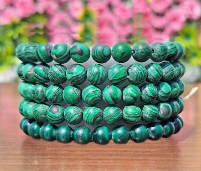 Pulsera de cuentas elásticas de malaquita verde forma redonda Foto 1 de 4