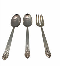 3 Piece Serving Spoon Fork Silverplate National Silver Moss Rose King Edward
