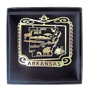 Arkansas State Landmarks Ornament Brass Personalize with Year Charm Black Box - Picture 1 of 8