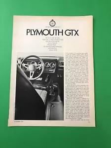 1971 PLYMOUTH GTX ORIGINAL VINTAGE PRINT AD ADVERTISEMENT ROAD TEST - Bild 1 von 3