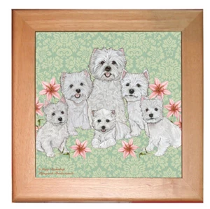 West Highland Terrier Westie Dog Kitchen Ceramic Trivet Framed in Pine 8" x 8" - Picture 1 of 1