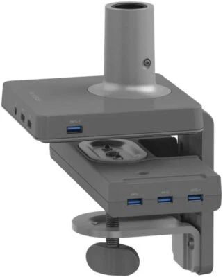 HumanScale M/Connect Retrofit USB Dual-Video Docking Station Clamp Mount Silver - Image 1 of 2