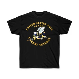 Classic - Unisex Ultra Cotton Tee - Navy - Seabee - Combat Veteran - No Shadow - Picture 1 of 3