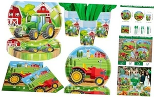 140Pcs Tractor Birthday Party Decorations Tableware Set Tractor Plates and - Picture 1 of 8