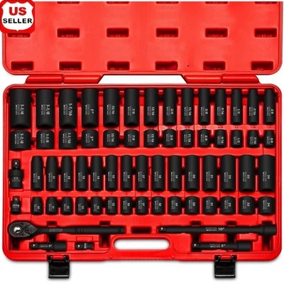 1/2 Drive Impact Socket Set 65PC High Durability Metric Standard Organized Case - Image 1 of 4