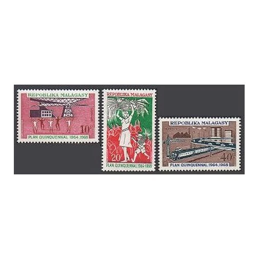Malagasy 410-412, MNH. Mi 583-585. Completion of 5-Year Plan, 1968. Industry, - Image 1 of 1