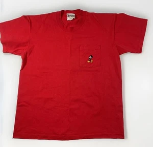 Vintage Walt Disney World Short Sleeve Pocket T Shirt L Single Stitch Mickey red - Picture 1 of 6