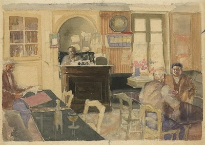 Roland Batchelor (1889-1990) Watercolour Painting - Restaurant Interior Scene - Image 1 of 4