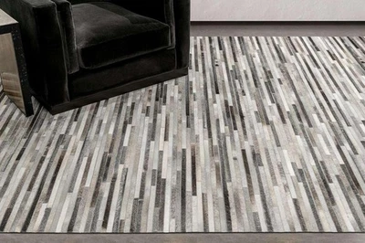 Hand Made Natural Cowhide Hair on Patch Work Leather Modern Carpet Room AA80 - Image 1 of 4