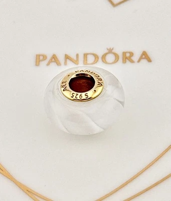 New 100% Genuine Pandora Shine Gold Wavy White Murano Glass Charm 767160 Rare! - Image 1 of 4
