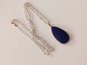 Gold Wash Sterling Silver Blue Stone Pendant Faceted Bead Necklace - Picture 1 of 7