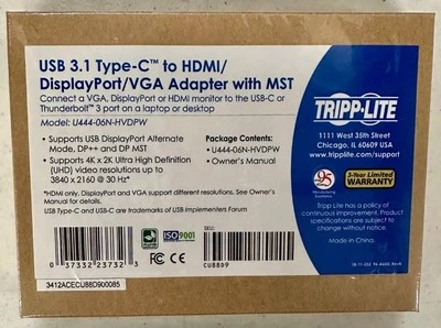 NEW SEALED TrippLite USB3.1 TYPE-C to HDMI/DisplayPort/VGA Adapter U444-06N-HVDP - Image 1 of 3