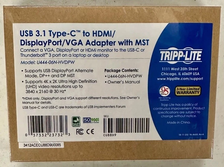 NEW SEALED TrippLite USB3.1 TYPE-C to HDMI/DisplayPort/VGA Adapter U444-06N-HVDP - Image 1 of 3