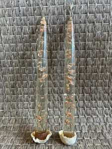 Vintage klare Plexiglas Spitzkerzen Kupfer - Goldfolie Flecken 8" lang 2er Set - Bild 1 von 4