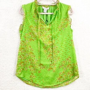 Rachel Roy grüne ärmellose Bluse mit Bindekragen und Rüschen Gr. XS neu mit Etikett - Bild 1 von 11