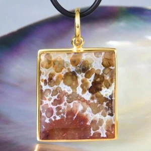 Anhänger Feder Achat Cabochon & Vermeil 18K Vergoldet an Sterling Silber 9.04 G - Bild 1 von 13