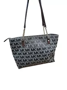 Michael Kors Ladies Signature Logo Shoulder Bag Medium Tote Chain Handles Beige - Picture 1 of 24