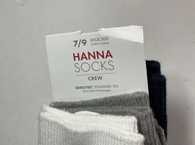 HANNA DIFFERENTSON 3 pares Crew Sox. Blanco/gris/azul. Niña talla 7/9. Original $24. NUEVO Foto 1 de 4