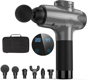 20 Speed Massage Gun Deep Tissue Percussion Muscle Vibrating Relax with 6 Heads - Picture 1 of 9