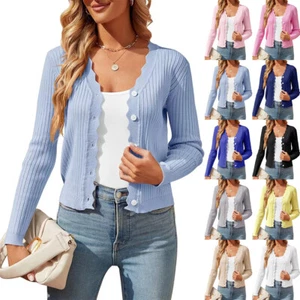 Casual Women's Autumn Coat Cardigan Button Up Long Sleeve Jumper Knitted Tops UK - Picture 1 of 25