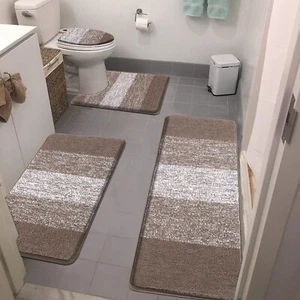 Comfy 4-Piece Coffee Bathroom Rugs Set with Non-Slip Backing - Machine Washable - Picture 1 of 10