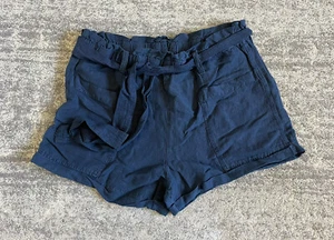 Lucky Brand Womens L Shorts Linen Navy Blue Above Knee Tie Ruffle NWT P7 - Picture 1 of 10