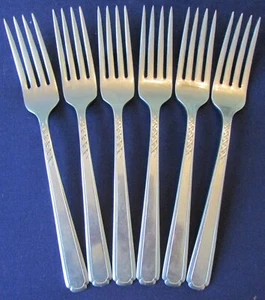 SET 6 DINNER FORKS! Vintage ONEIDACRAFT stainless: FLIGHT pattern: LOVELY - Picture 1 of 7
