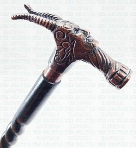 Unique Design Faun Head Handle Horn Man Cane Wooden Walking Stick Halloween gift - Picture 1 of 9