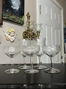 5  Vtg Etched Crystal Wine And Cocktail Glasses 8 & 6oz Berries Leaves Matching - Picture 1 of 19