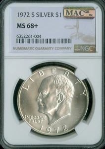 1972 S EISENHOWER SILVER DOLLAR NGC MS68+ PLUS 2ND FINEST MAC SPOTLESS A 69 . - Picture 1 of 2