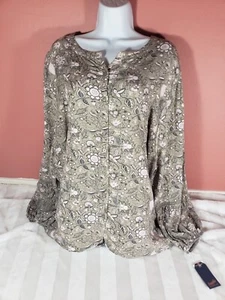 Womens Angels Forever Young Plus Size 3X Blouse V Neck Floral Long Boho Sleeve - Picture 1 of 12