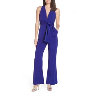 Harlyn YR-5085 Tie Waist Sleeveless Jumpsuit SZ M Blue - Picture 1 of 2