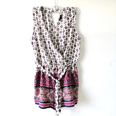 Bebop Be You Be Free 女式多色 Surplice 颈部民族印花连身裤 L 码 — 第 1/4 张图片