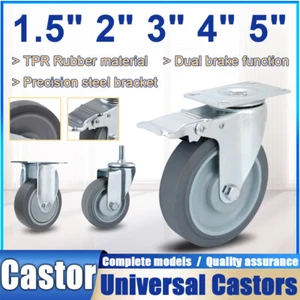 Casters- TPR Rubber Shelving Caster 1.5" 2" 3" 4" 5" Mute Wheel Single/Dual Axis - Picture 1 of 14