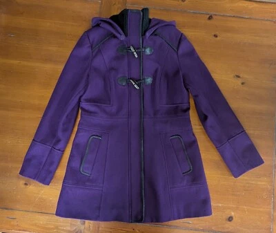 Guess Women’s Zip Up Hooded Coat Size L Violet Wool Blend  - Image 1 of 4