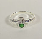 Claudagh Heart Hands Ring Green .925 Sterling Silver Irish Wedding  Size 7 8 
