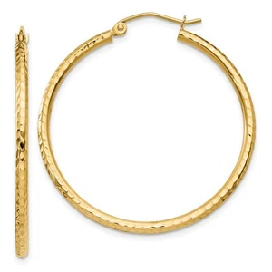 14k Yellow Gold Diamond-cut 2mm Round Tube Hoop Earrings 1.62gm L-35 mm, W-2 mm - Picture 1 of 4