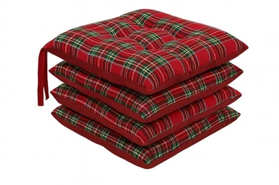 Set 4 Cuscini Natalizi Coprisedie Imbottiti Reversibili Morbidi Lacci 40x40 cm - Immagine 1 di 3