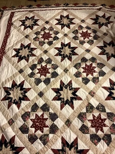 Vintage handgenäht Scrappy Star Patchwork Quilt mit Prärie Punkten 80” x 96” + - Bild 1 von 17