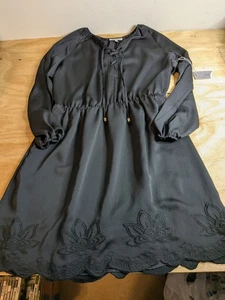 Vestido para mujer Jennifer Lopez talla grande negro midi línea A borde festoneado nuevo con etiquetas - Imagen 1 de 11
