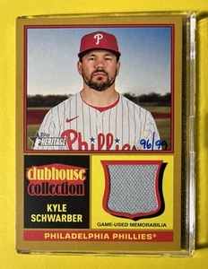 2025 Topps Heritage KYLE SCHWARBER /99 Gold Relic Clubhouse Collection Phillies - Picture 1 of 2