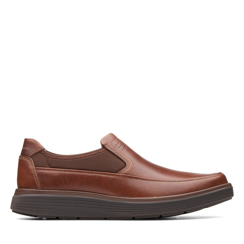 Mocassino Clarks uomo Un Abode Go slip on in pelle marrone scuro